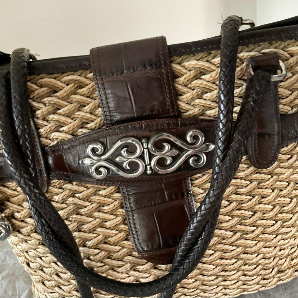 Brighton Natural Raffia & Leather Tote Handbag Purse Pocketbook EUC - Picture 9 of 16
